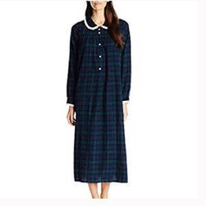 Lanz of Salzburg Plaid Flannel Long Nightgown Size Medium Green Navy Blue